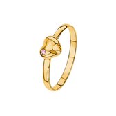 Lucardi Gold Plated Kinderring - Hart - Roze Zirk - Maat 42