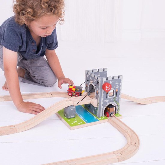 | Bigjigs Rails Ophaalbrug van het kasteel Bigjigs Ophaalbrug met rails | Houtentreinshop.nl