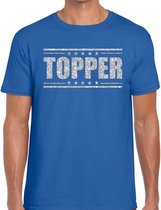 Blauw Topper shirt in zilveren glitter letters heren - Toppers dresscode kleding XL