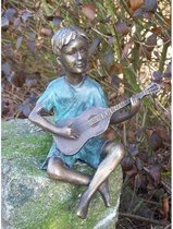 Tuinbeeld - bronzen beeld - Jongen met gitaar - Bronzartes - 19 cm hoog