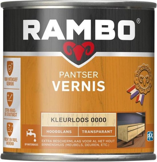 Rambo Pantser Vernis Acryl - Transparant Hoogglans - Kras- & Stootvrij - Sterke Hechting - 0.25L