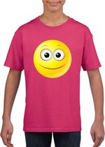Smiley/ emoticon t-shirt vrolijk roze kinderen L (146-152)