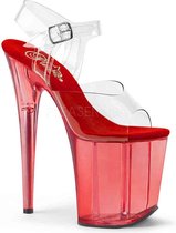 Pleaser - FLAMINGO-808T Sandaal met enkelband, Paaldans schoenen - Paaldans schoenen - 39 Shoes - Rood/Transparant