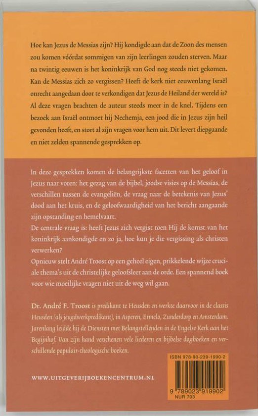 Achterkant boek met tekst over de auteur en het koninkrijk van God. ISBN 90-239-1990-2.