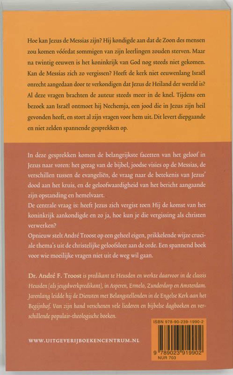 Achterkant boek met tekst over de auteur en het koninkrijk van God. ISBN 90-239-1990-2.