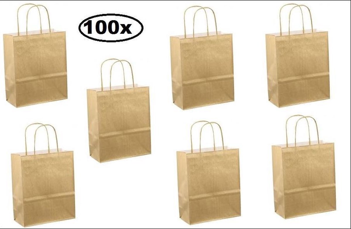 100x Papieren koordtas goud 18x8x22cm - luxe koord tas geschenk verpakking goodie  bag... | bol.com