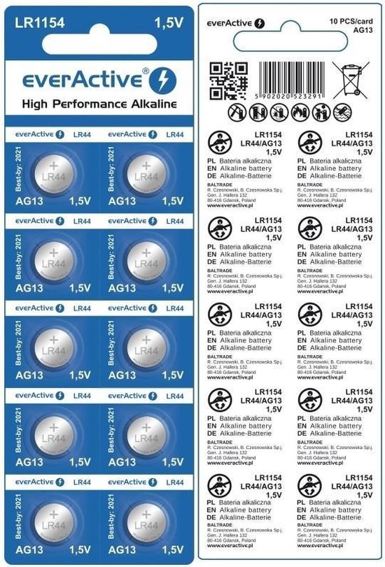 10x in blister everActive AG13 G13 LR1154 LR44 BL164