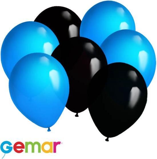 30x Ballonnen Licht Blauw en Zwart (Ook geschikt voor Helium)