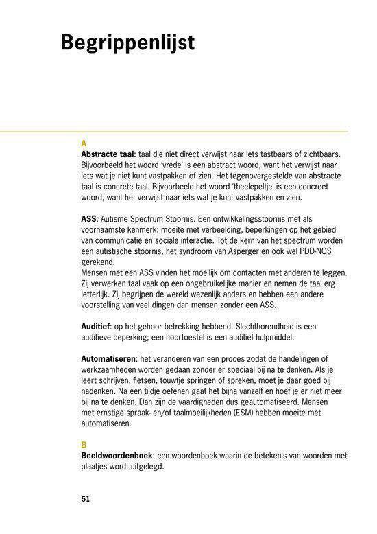 Lijst met definities, waaronder autisme spectrum stoornis (ASS).