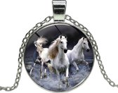 Fako Bijoux® - Ketting - Cabochon - Paarden - Wit