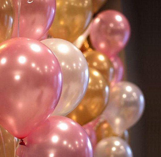 Grijpen sticker Versterken 10 stuks ballonnen parelmoer goud - roze - wit | bol.com