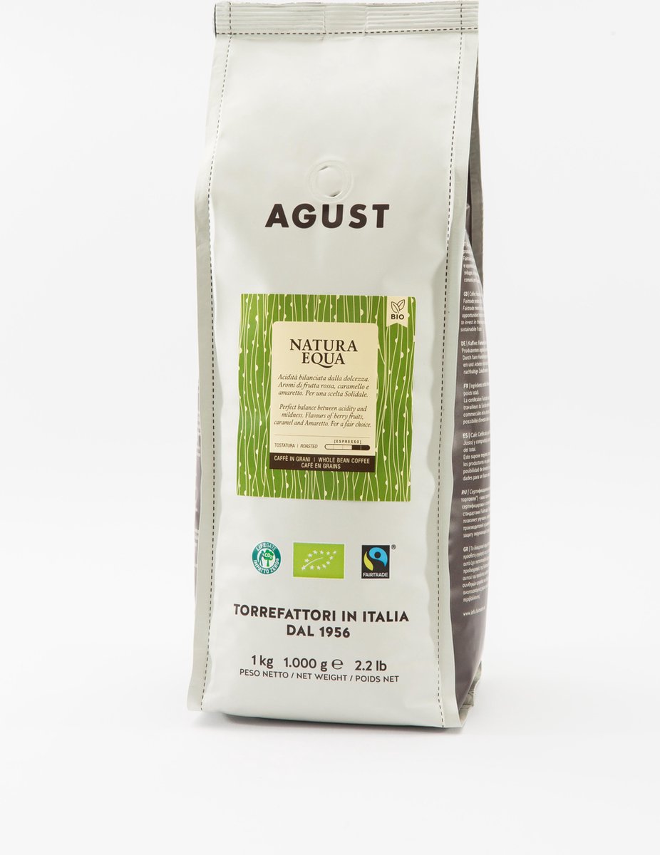 Caffè Agust Natura Equa, biologisch, fairtrade, Co2 neutrale verpakking 3 keer 500g bonen