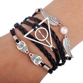 Fako Bijoux® - Multi Armband - Uiltjes Driehoek Vleugels Parel - Zwart