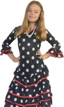 Spaanse Flamenco jurk Deluxe - zwart wit met rode rand - maat 92/98 (4) - Verkleedkleding