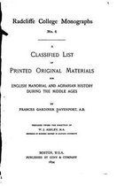 A Classifed List of Printed Original Materials