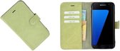 Pearlycase® Samsung Galaxy S7 Edge Hoesje Echt Leder Wallet Bookcase Groenbeige
