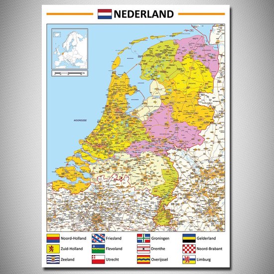 Poster kaart Nederland XL - 100x140cm