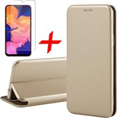 Hoesje geschikt voor Samsung A10 en Screenprotector - Book Case Slim Wallet Goud + Screen Protector