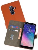 Hoesje Geschikt voor Samsung Galaxy A6 Plus 2018 - Kaarthouder Book Case Telefoonhoesje - Bruin