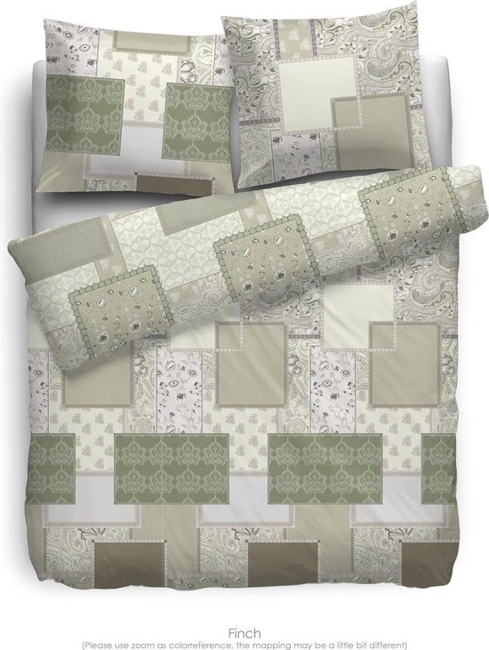 HnL Pure Cotton dekbedovertrek Finch - Groen - Lits-jumeaux - 240x200/220 cm