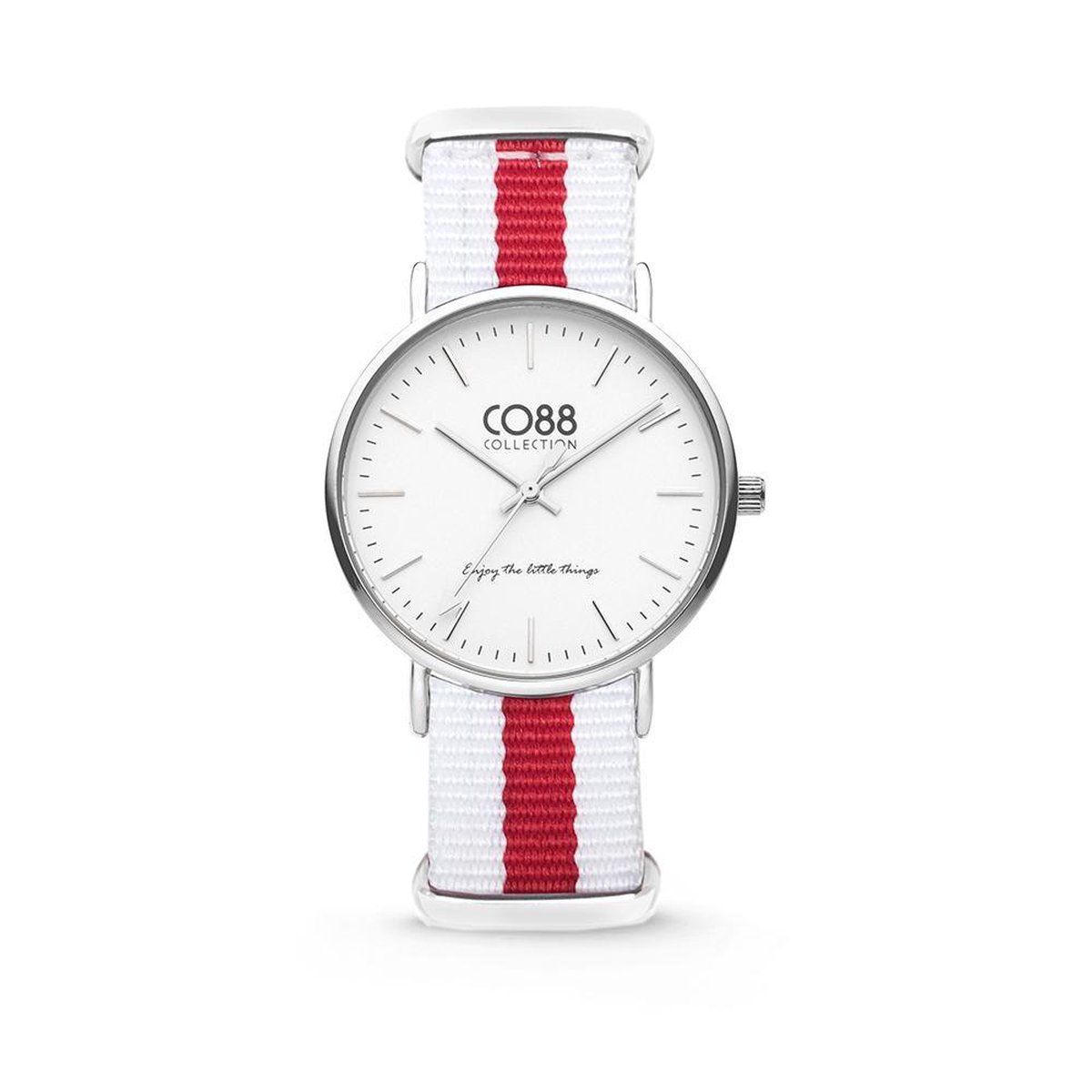 CO88 Collection Watches 8CW 10027 Horloge - Nato Band - Ø 36 mm - Wit - Rood