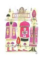 Illustratie van religieuze kledingstukken, waaronder paarse en roze gewaden met kruismotief, bijbehorende accessoires en schoenen.