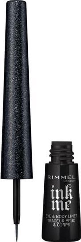 Zwarte Rimmel "Ink Me" Eye & Body Liner, flesje en applicator.