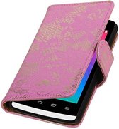 Lace Bookstyle Wallet Case Hoesjes voor LG Joy H220 Roze