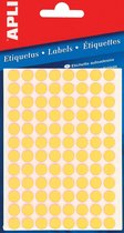 Etiquettes rondes Apli en pochette diamètre 8 mm, jaune fluo, 288 pièces, 96 par feuille (2079)