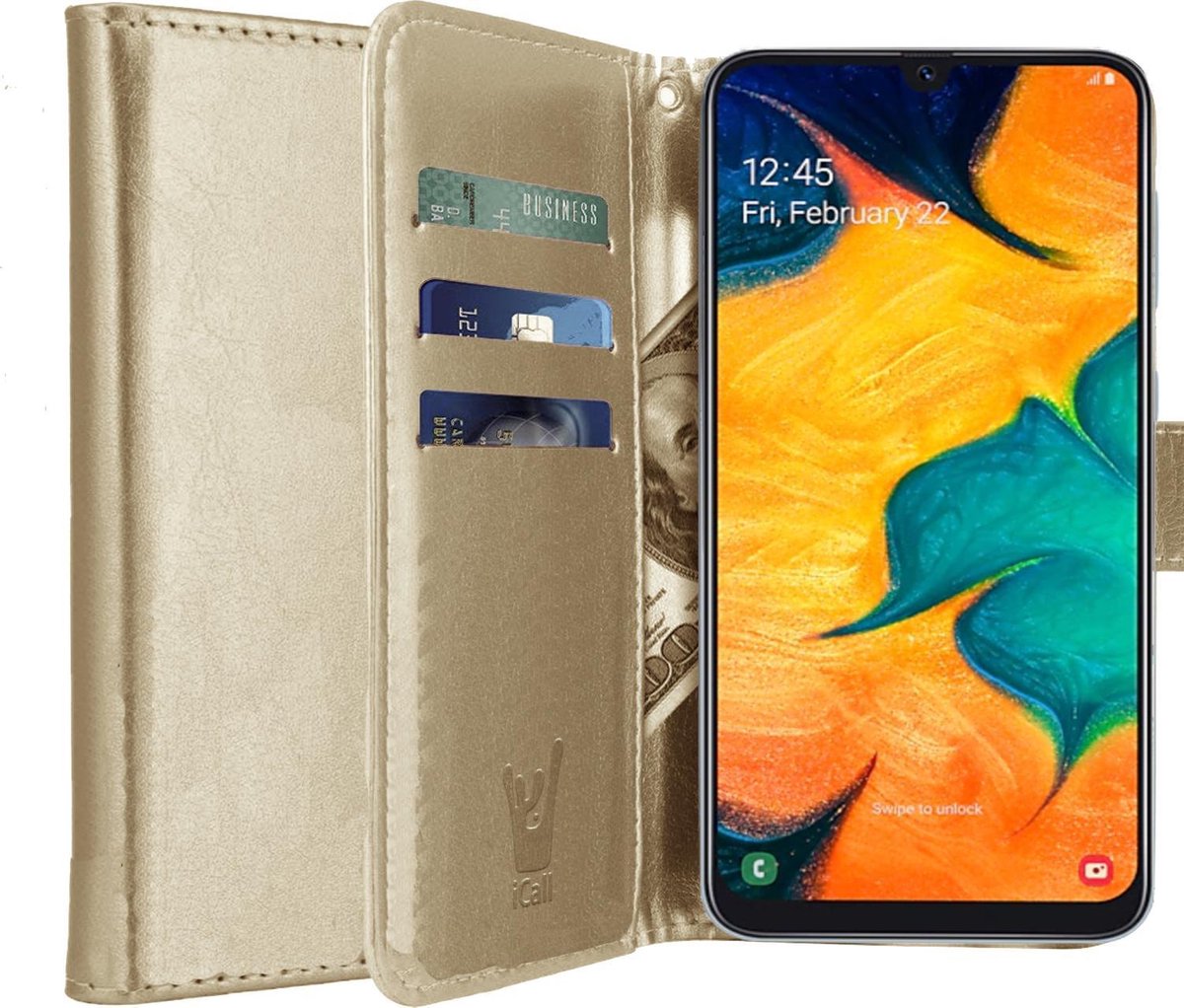 Hoesje geschikt voor Samsung Galaxy A30 - Book Case Kunstleer Pasjeshouder Goud