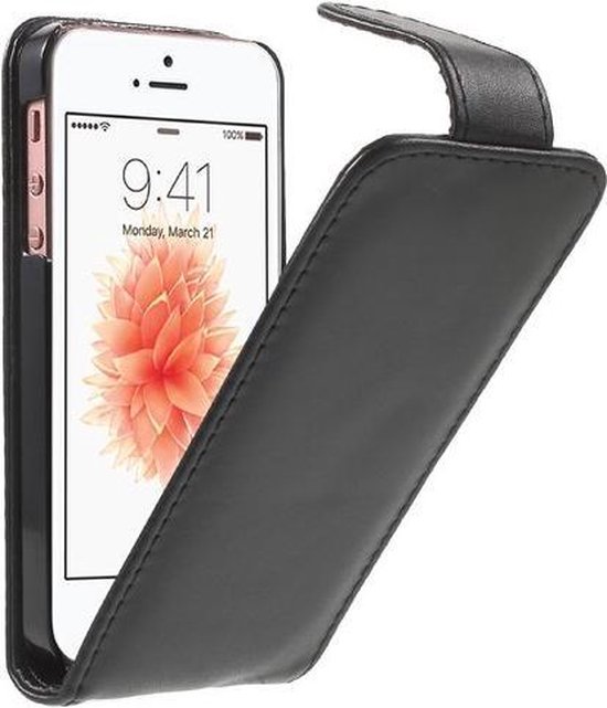 Leder iPhone 5 5s SE Klap Hoesje leren flip case hoes cover zwart | bol.com