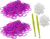 600 Loom Bands met 2 weefhaken en S-clips paars & roze