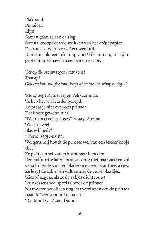 Pagina 16 met tekst over Daniël, Suzina en een prinses.