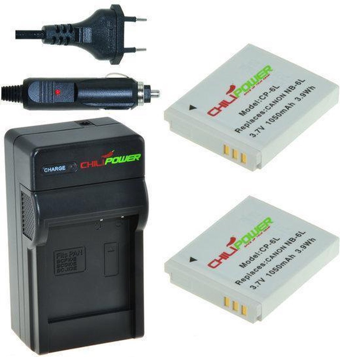 2 x NB-6L accu's voor Canon - inclusief oplader en autolader - Origineel ChiliPower