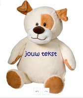 Knuffel Pauley de Hond om zelf te personaliseren kan geborduurd worden met een naam of tekst embrioder buddy