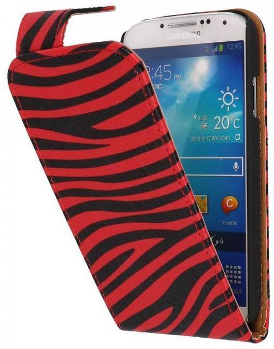 Zebra Classic Flipcase Hoesjes Geschikt voor Samsung Galaxy S4 i9500 Rood