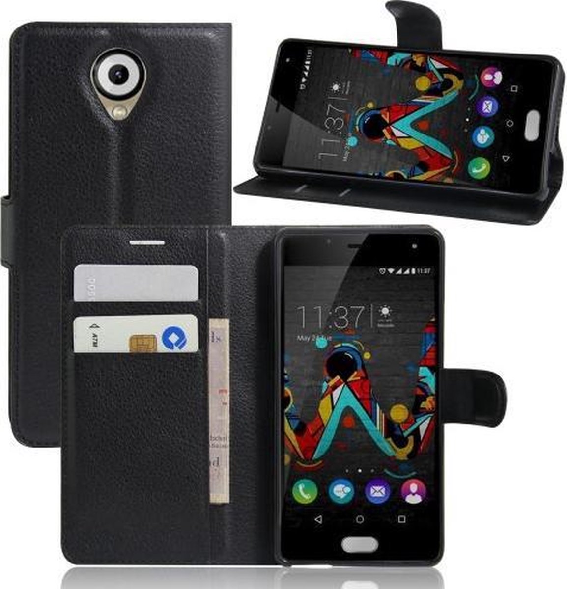 Wiko U Feel Lite Grain portemonnee hoesje - zwart