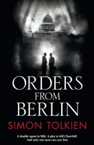 Boekomslag van 'Orders from Berlin' met twee silhouetten op een straat, met het Capitool en een vliegtuig op de achtergrond.