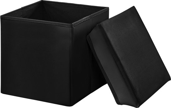 Baffle Garderobe kwaliteit Opberg poef hocker opvouwbaar kunstleer 30x30x30 cm zwart | bol.com