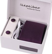 Elegante Stropdas Set in Geschenkdoos - inclusief Manchetknopen, Pochet en Dasspeld - K20- Paars