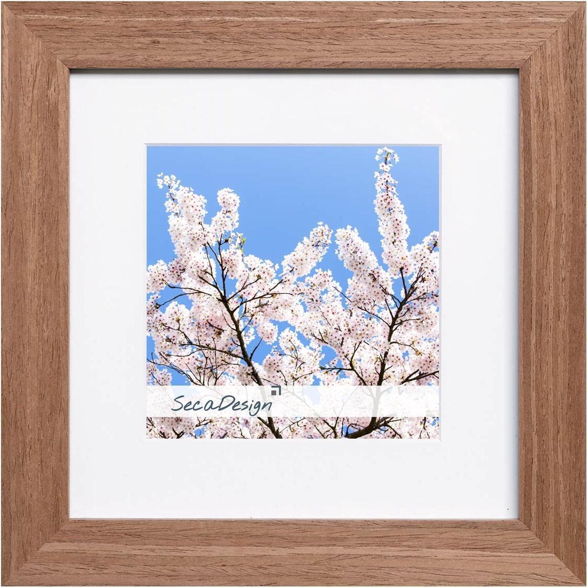 SecaDesign Fino Hout - Fotolijst 20x20 / 13x13 cm fotomaat met passe-partout - Bruin