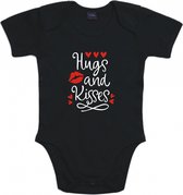 Rompertjes baby met tekst - Hugs and kisses - Romper zwart - Maat 50/56
