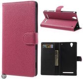 Litchi wallet case hoesje Sony Xperia T2 Ultra roze