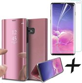 Samsung S10 Plus Hoesje en Samsung S10 Plus Screenprotector - Samsung S10 Plus Hoesje - Samsung S10 Plus Screenprotector - Samsung Galaxy S10 Plus Hoesje Spiegel Book Case Roségoud