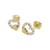 Silventi 121101588 - Gouden oorstekers - 14 karaat - zirkonia in opengewerkt hart 1,1 mm - 6 mm - geelgoudkleurig