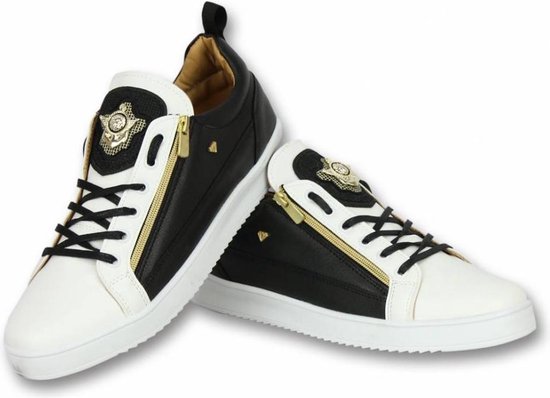 ik betwijfel het vos Gorgelen Heren Schoenen - Heren Sneaker Bee Black White Gold - CMS97 - Wit/Zwart |  bol.com