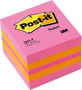 Notes Post-it®, Mini Cube, Rose Néon, Orange, Ultra Rose, 51 x 51 mm, 400 Feuilles / Cube