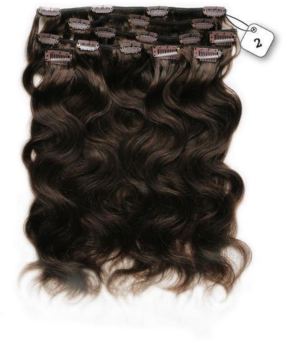 Clip in Extensions, 100% Human Hair, Body Wave, 45cm kleur #2 Deep Dark Brown