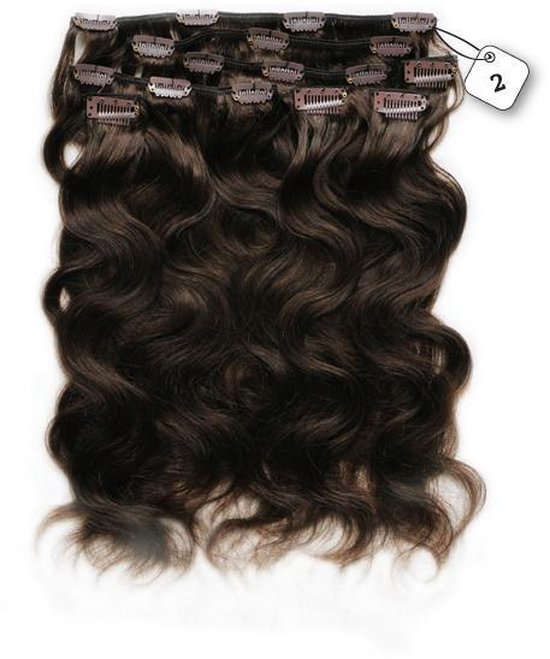 Clip in Extensions, 100% Human Hair, Body Wave, 45cm kleur #2 Deep Dark  Brown | bol.com