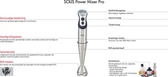 Solis Power Mixer Pro 830 Staafmixer Set - Handmixer - RVS | bol.com